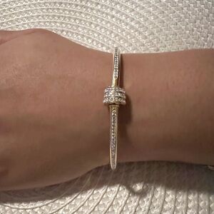 High End Elegant Gold and White Enamel CZ Cuff Bracelet